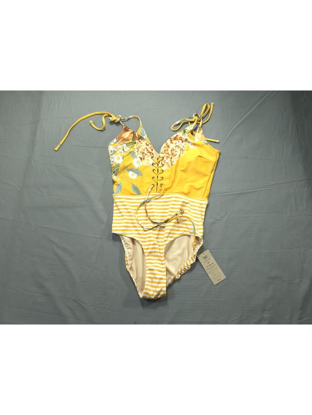 Albion Fit Swimsuit Womens Medium Rachel One Piece Floral Striped Laced Up NWT